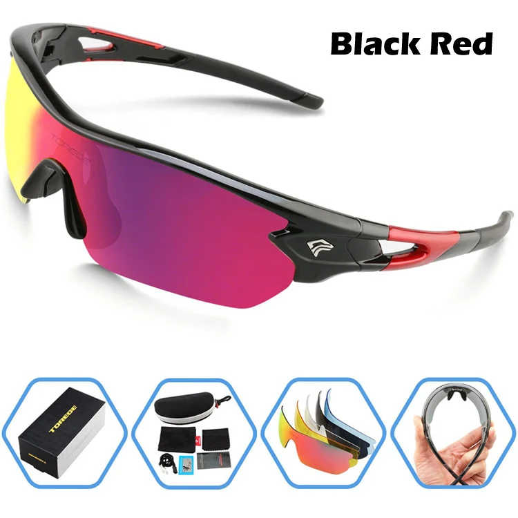 Поляризованные солнцезащитные очки унисекс с 5 сменными линзами для мужчин и женщин, очки для альпинизма, вождения, гольфа, очки с защитой от уф400 лучей - Цвет линз: Black Red