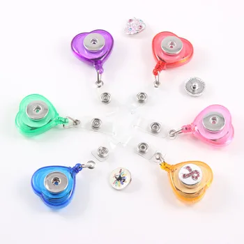 

Heart 18MM Snap Button Retractable Ski Pass ID Card Badge Holder Reel Pull Key Name Tag Card Holder For School Office Company