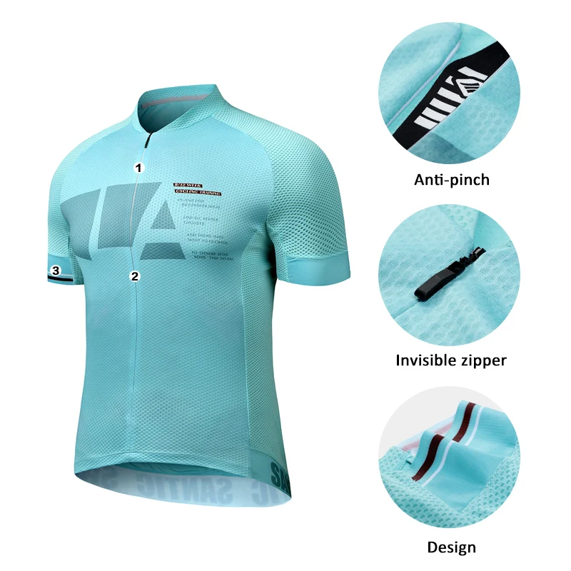 Santic, мужские майки для велоспорта, сетчатые топы для велоспорта, рубашка для велоспорта, футболки MTB, дышащие, азиатские, M-3XL, полуоткрытые, на молнии, K9M2091