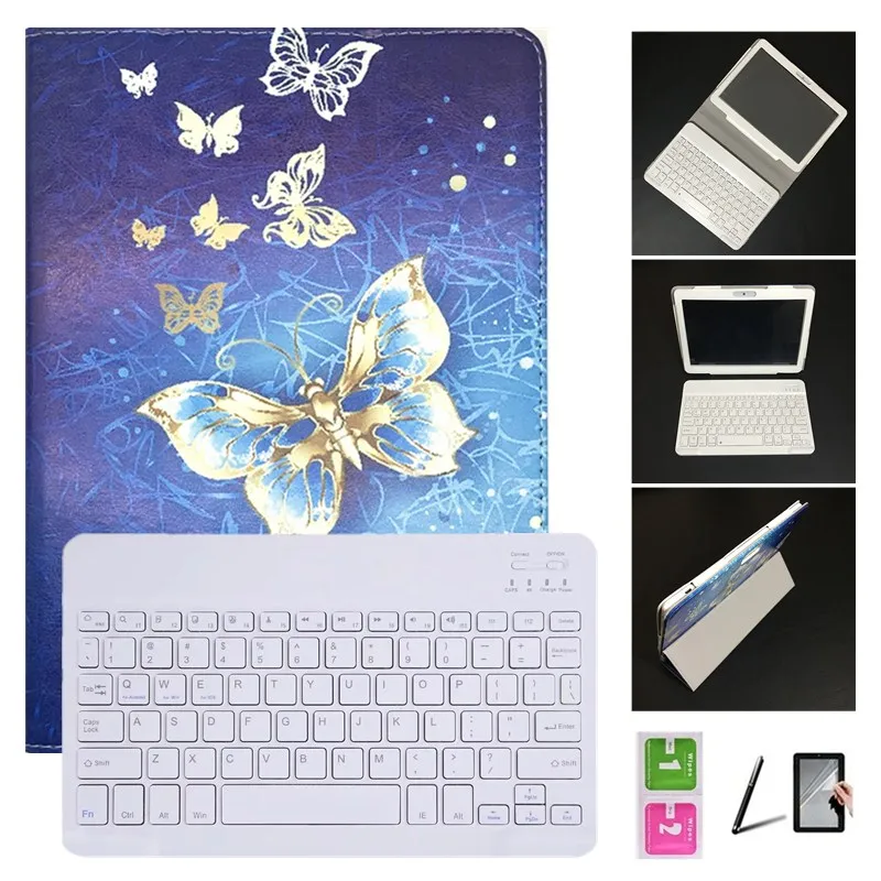 

Accessories For PIXUS Vision Blast 10.1 inch Tablet_3-Folded Cover Case+Slim Bluetooth Keyboard+Stylus Pen+Screen Film+Wipes