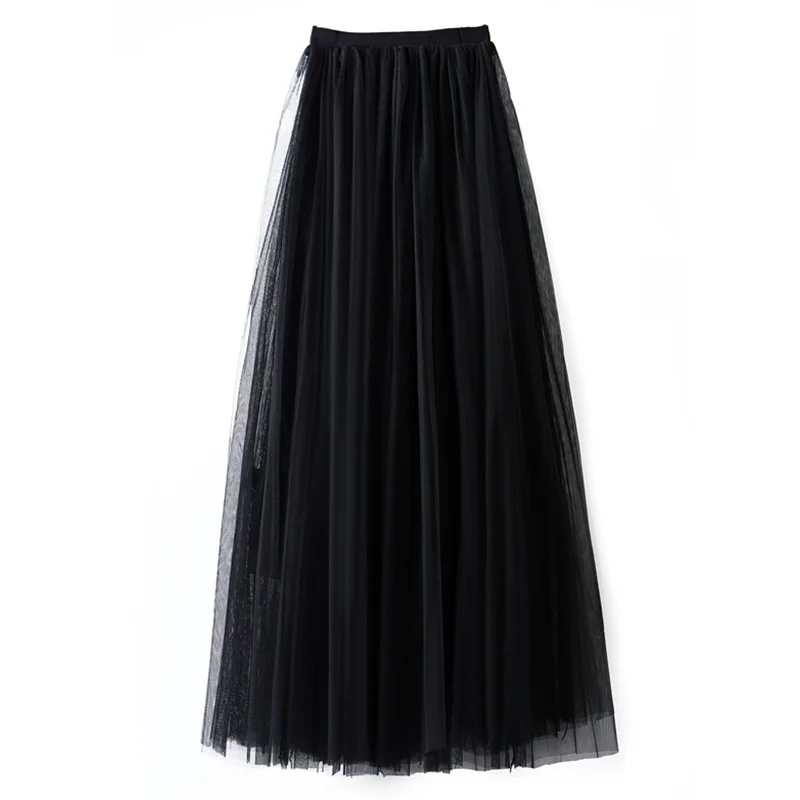 

Black Maxi Skirts Women 2018 Summer Lady Female Solid Elegant Tutu Skirts 3 Layers Gauze Bottoms