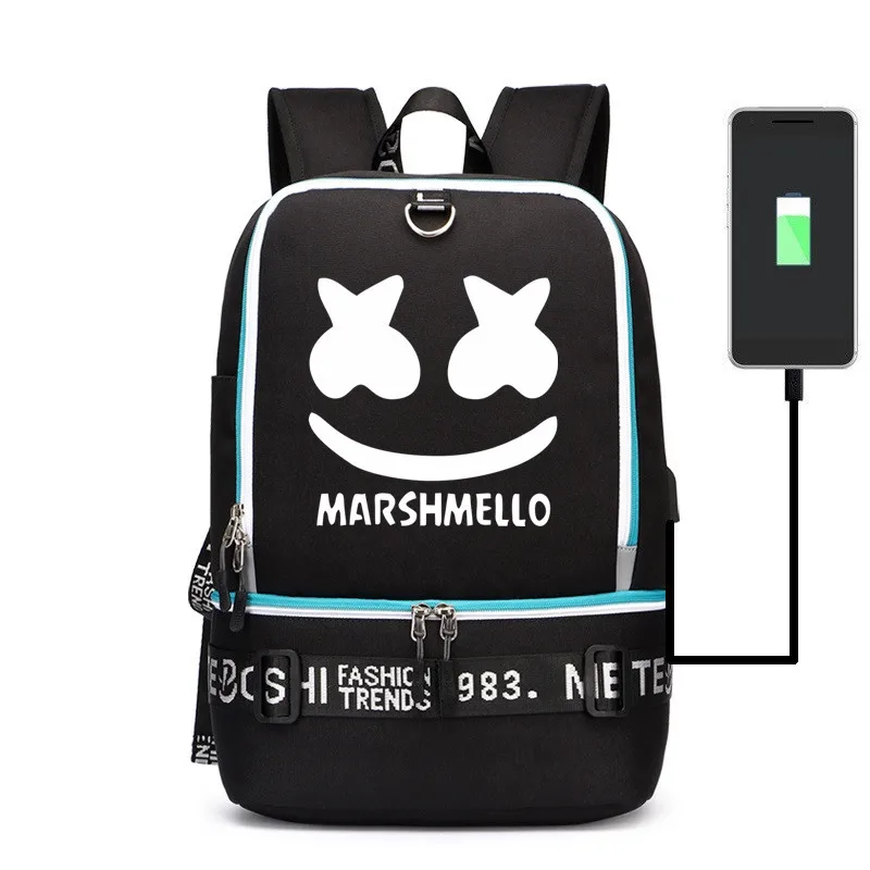 

DJ Musician hot dj Shoulder Bag USB Backpack Keep It Marshmello Printed Unisex Daily Ruckpack Student Satchel Halloween Cos