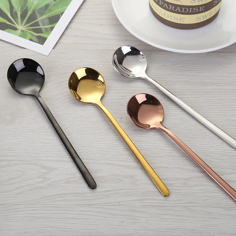 

4PCS/Set Stainless Steel Teaspoon Coffee Dessert Spoons Ice Cream Kitchen Plating Long Handle Mixing Spoon Tablespoon Tableware