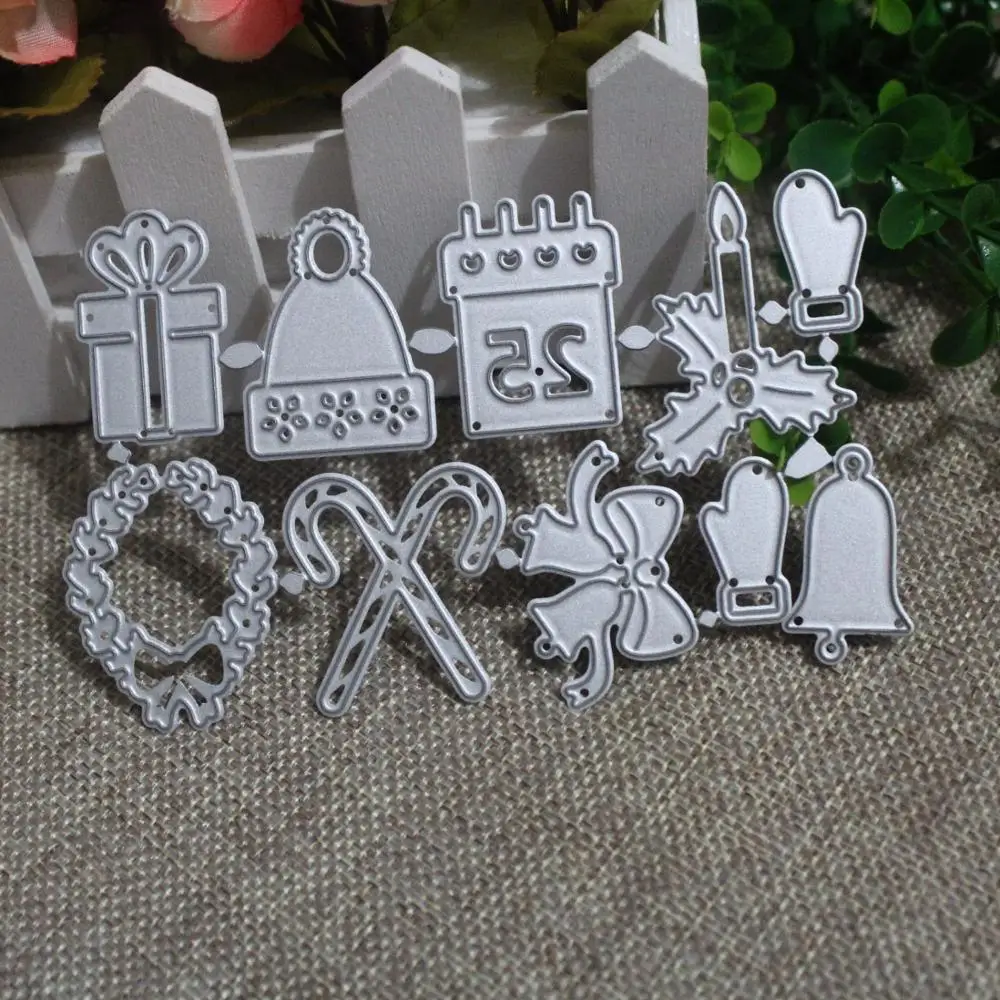 

2019 New Christmas Alinacutle Cutting Dies Stick Candle Gift Box Bells Gloves Metal Cutting Dies Scrapbooking Card Making Dies