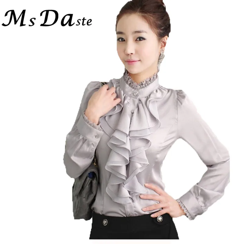 

2017 Formal Shirts Office Work Wear Elegant Ruffles Long Sleeve Women Blouse Kimonos Blusas Femme White Pink Bodysuit Shirt Tops