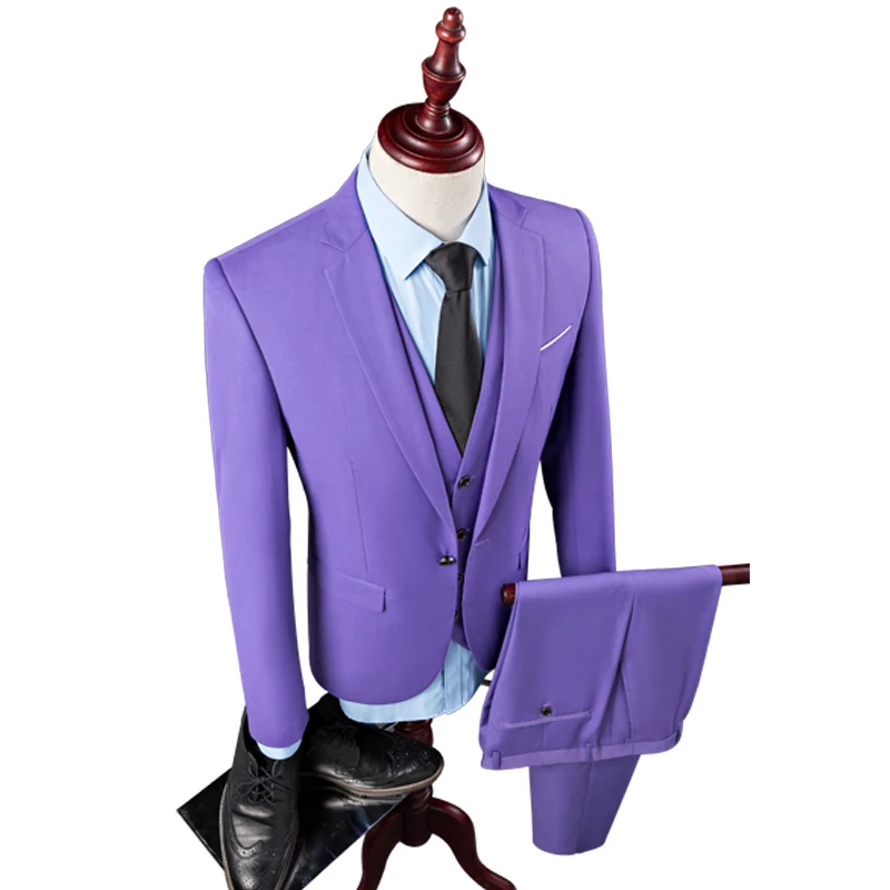 Cheap Cheap Jackets Pants Vest Business Casual 3 pieces Suit Sets Purple Slim Fit Formal Dress Male Blazers Party Suits Men's Suit Classic 2020 3