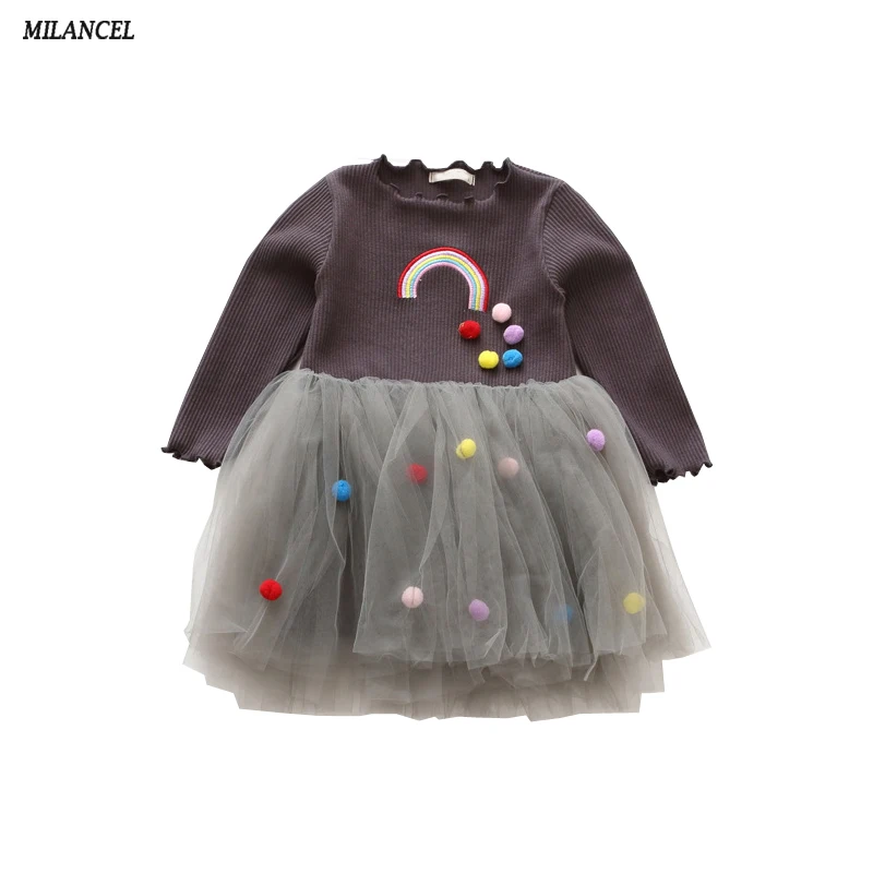 MILANCEL/платье с длинными рукавами для девочек; Новинка года; весенние платья; одежда для детей; платье принцессы; Одежда для девочек с радужным дизайном