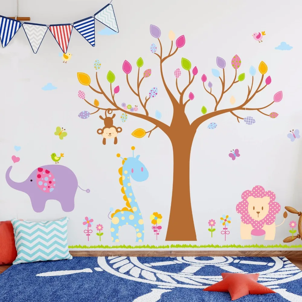 Large size Cartoon Animals Tree Wall Stickers for Kids room