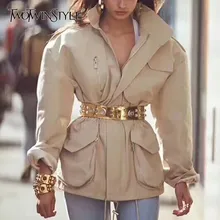 Lapel Collar Long Sleeve Zipper With Sashes Tunic