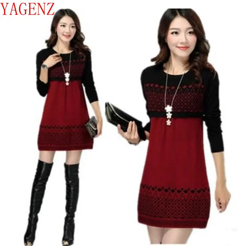 

2018 Middle-aged Tops Autumn / Winter Knitting Sweater New Korea Loose dress coat Thickening Medium length Elegant Sweater 1076