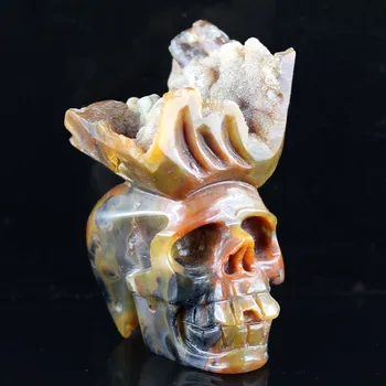 

2.38" GEODE COLORFUL AGATE Handmade Carved Crystal Skull Crystal Realistic Crystal Healing Furnishing Articles Figurine Y121