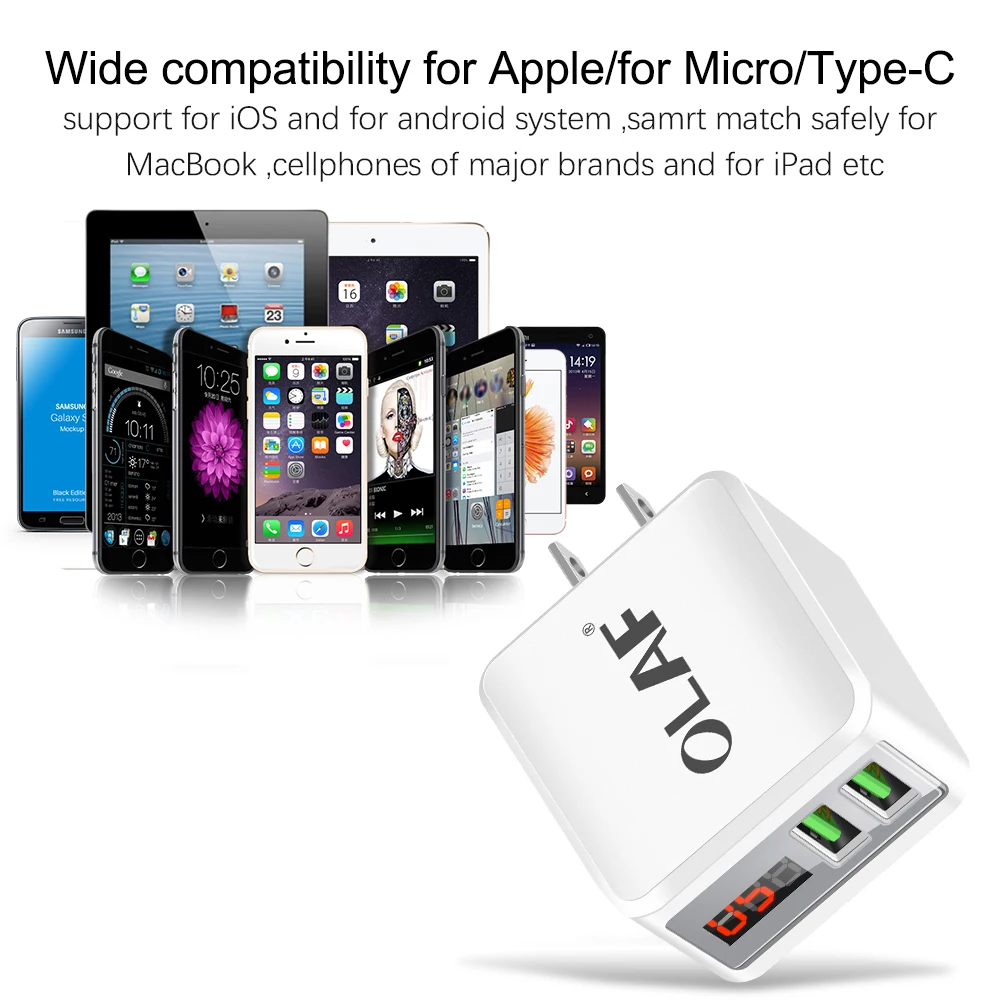 Olaf USB Charger LED Display US Plug Dual USB 2.1A Fast Phone Charger Adapter Wall Travel Charger for iPhone Samsung Tablets (3)