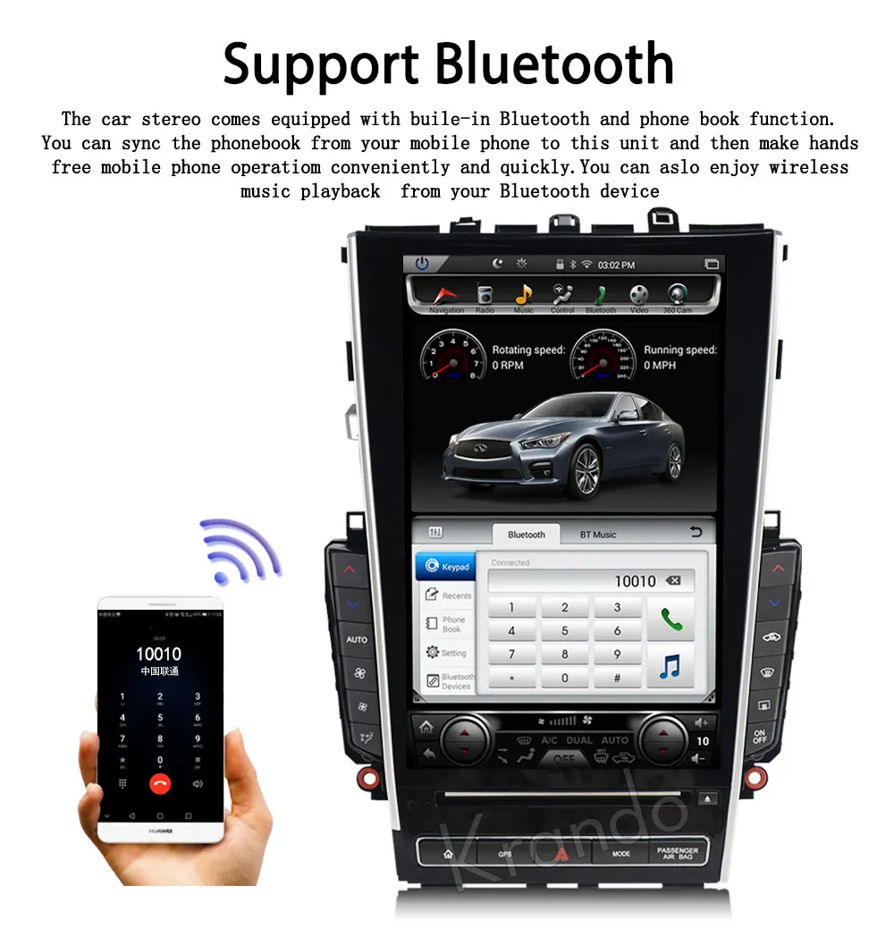 Perfect Krando Android 8.1 12.1" Tesla Vertical screen car audio radio player for Infiniti Q50 Q50L gps navigation multimedia system BT 4