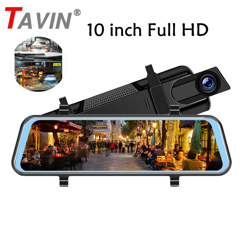 

TAVIN Dual lens Dash cam Rearview mirror Car dvr camera Full HD 10inch touch screen 1080P Night Vision Registered video Recorder