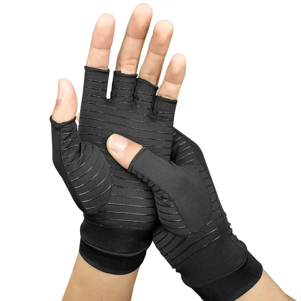 

High quality 1 Pair Copper-coated Polyester fiber+Spandex Compression Gloves Sports Half Finger Breathable Elastic Recovery Hand