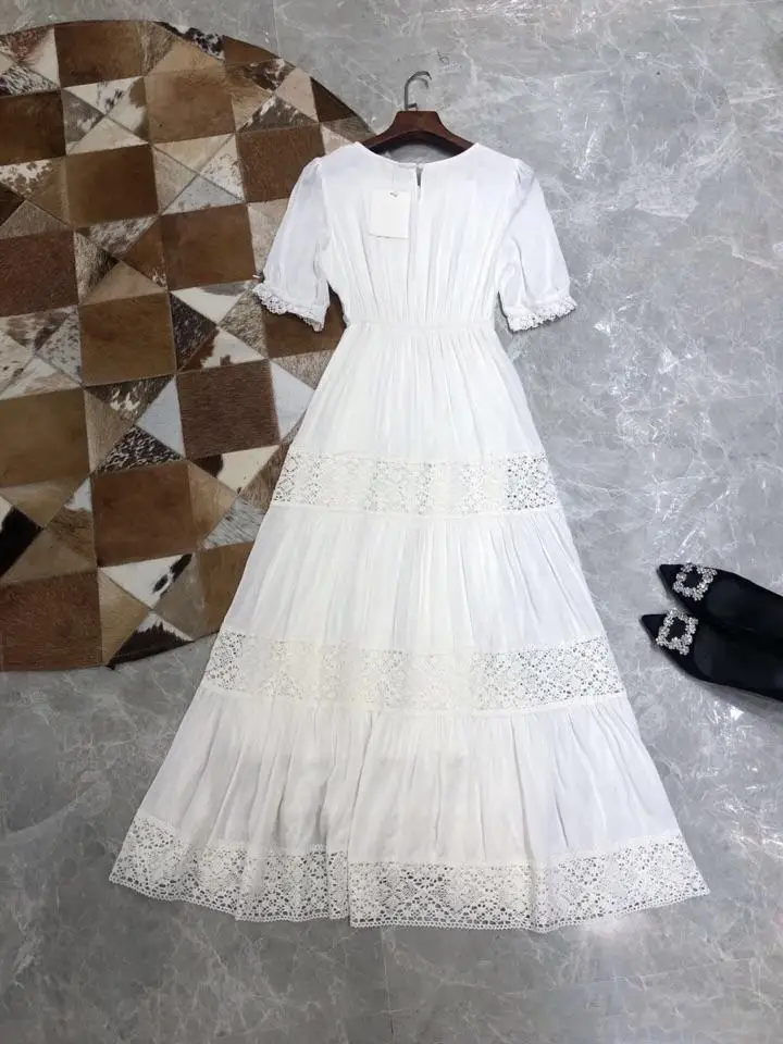 

2019 new ladies fashion short-sleeved lace stitching dress 0513
