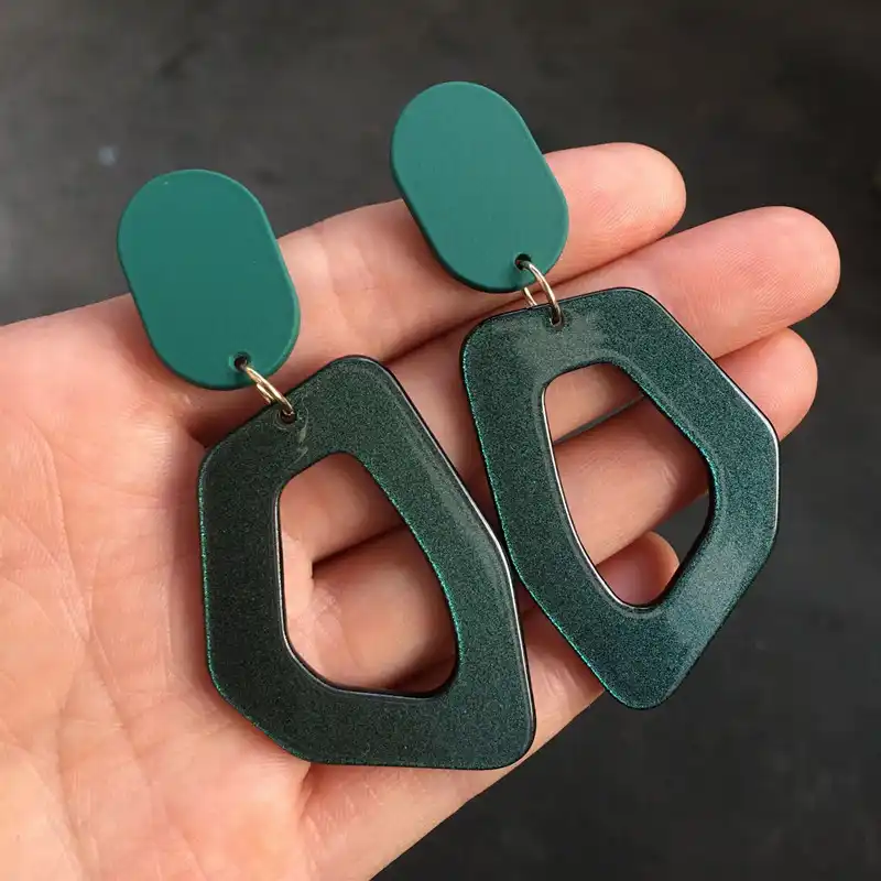 Ujbox Le Irregular Acrylic Resin Earrings Female Dark Green Purple Wedding Statement Party Drop Dangle