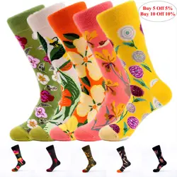 Размер 36-43 Модные женские носки цветочный узор длинные носки без пятки красочные Happy Creative воздухопроницаемое платье носки женские весна
