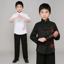 Традиционный Древний китайский костюм для мальчиков; топы и штаны в стиле Тан ханьфу; Детская Классическая танцевальная одежда; костюм для китайского народного танца; DNV11037