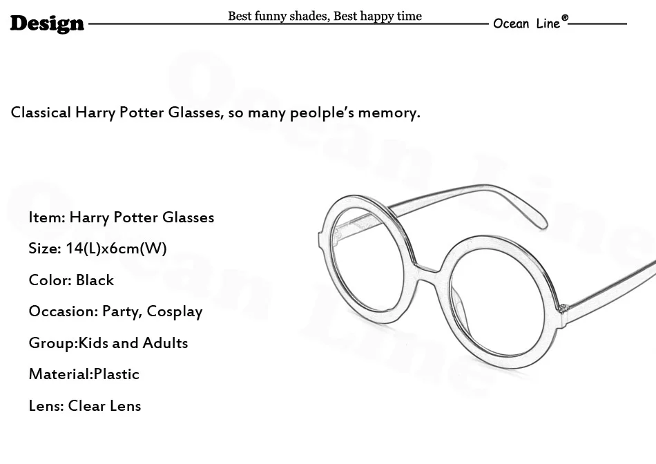 Винтаж круглый Гарри Поттер Рамки костюм партии Очки прозрачные линзы фантазии платье тропический подарок на день рождения, вечеринок украшения