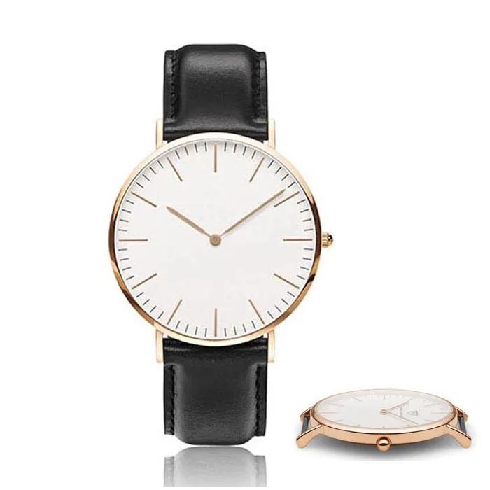 3.8 CM Lover's Watch Plain face No name Silver(Rose Gold) Black Leather