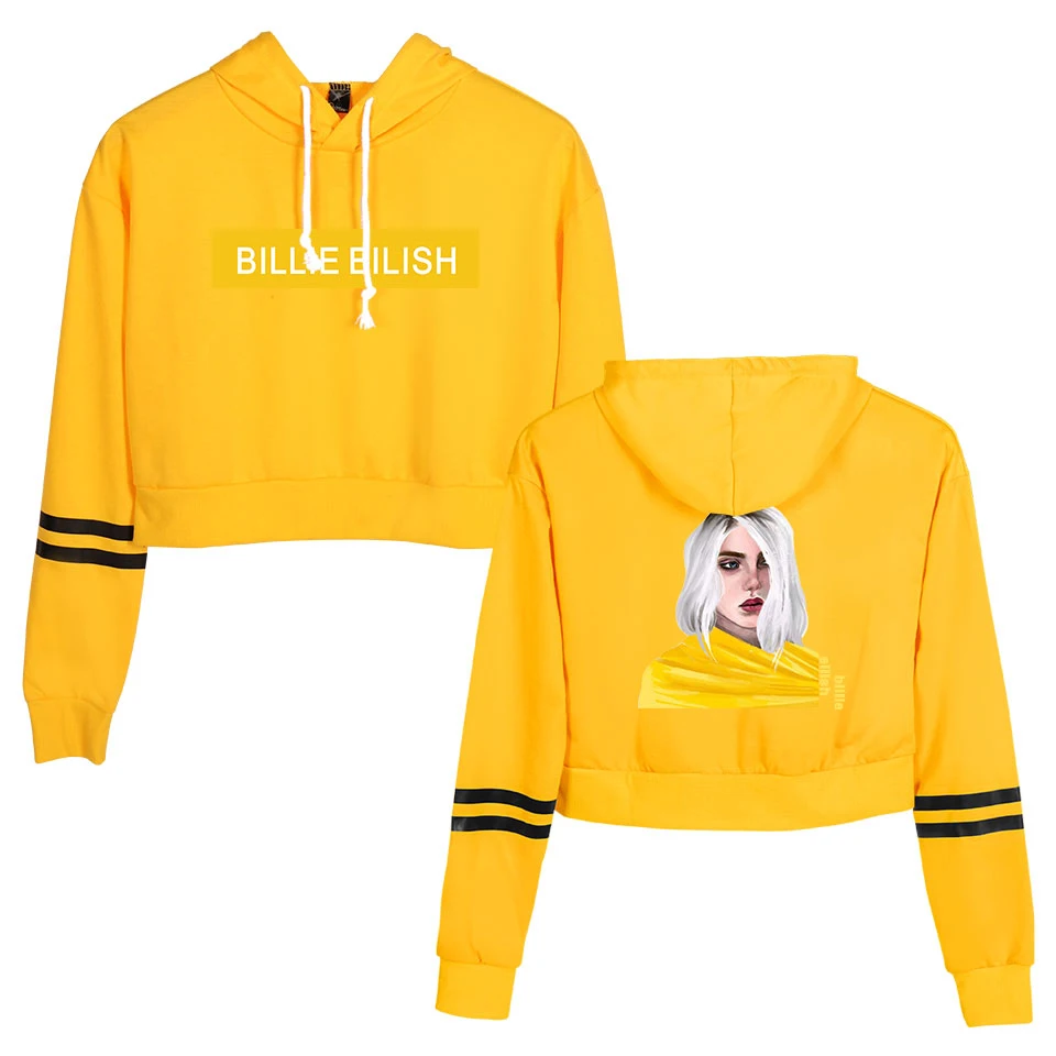 New Arrive Billie Eilish crop Top Hoodies women Hot Spring Cotton Streetwear Harajuku Billie Eilish girl's orange Sweatshirts