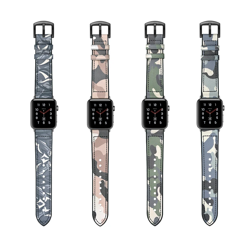 Ремешок Камуфляжный кожаный для Apple Watch band 44/40/38/42 мм силиконовый браслет IWatch series 4 3