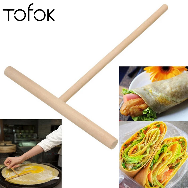 

Tofok T Shape Wooden Rake DIY Round Batter Pancake Crepe Spreader Rolling Pin Kitchen Kit Accessories Bake Pastry Tool Tableware