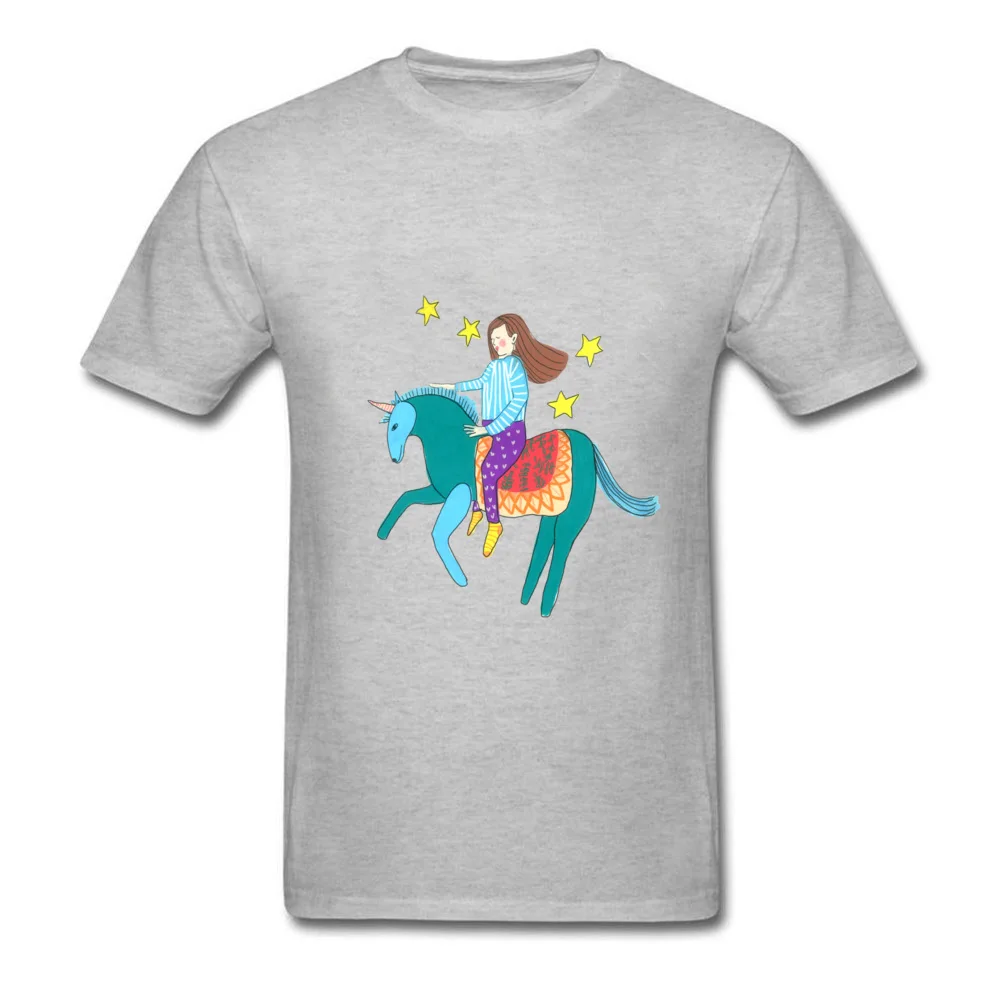 Girl riding a unicorn Hip Hop Casual T Shirt Round Collar All Cotton Short Sleeve Tops Shirts for Men Clothing Shirt Summer Fall Girl riding a unicorn grey