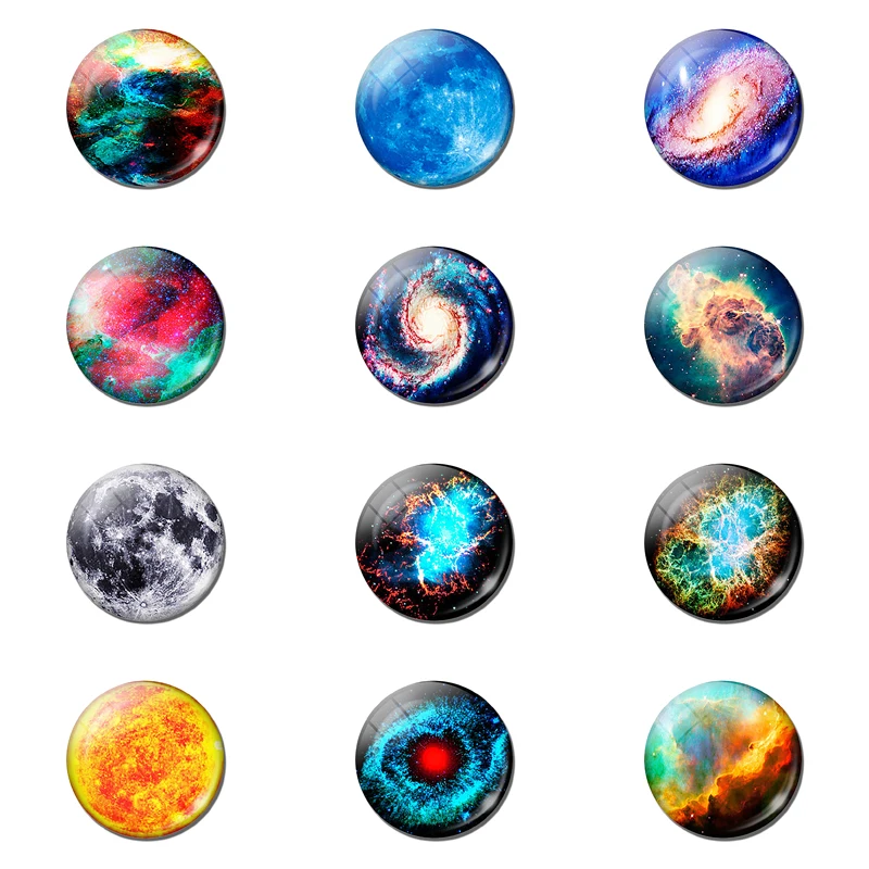 12PCS Romantic mysterious planet nebula Snap Buttons 16mm Glass Cabochon Metal Buckle DIY Handmade Charm Photo Snaps Wholesale