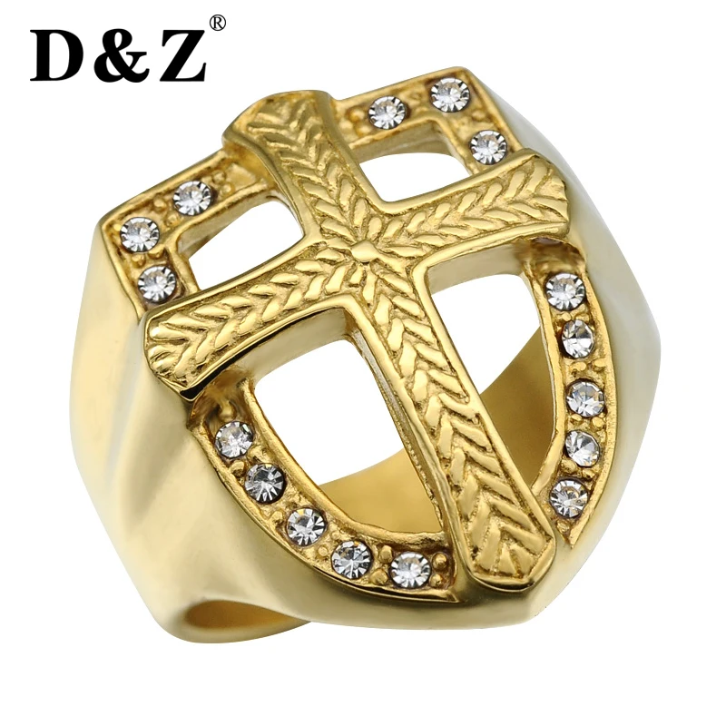 D&Z Religious Gold Color Prayer Cross Bijou Ring 316L Titanium