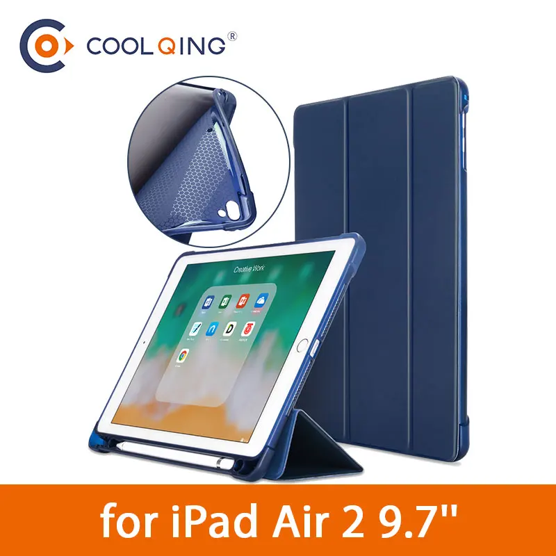 

TPU Tablets Case For iPad Air 2 9.7 Soft Tri-fold PU Leather Smart Protective Covers With Pen Slot Tablet Case For iPad Air Case