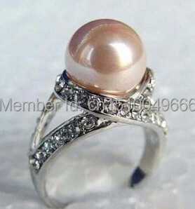 

FREE SHIP >>Pink South Sea Shell Pearl 18KWGP Crystal Ring size: 7.8.9