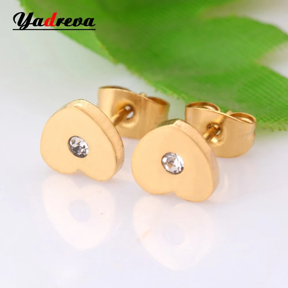 

Love Heart Crystal Stainless Steel Gold Stud Earring Vintage Women Trend Jewelry Waterproof St017