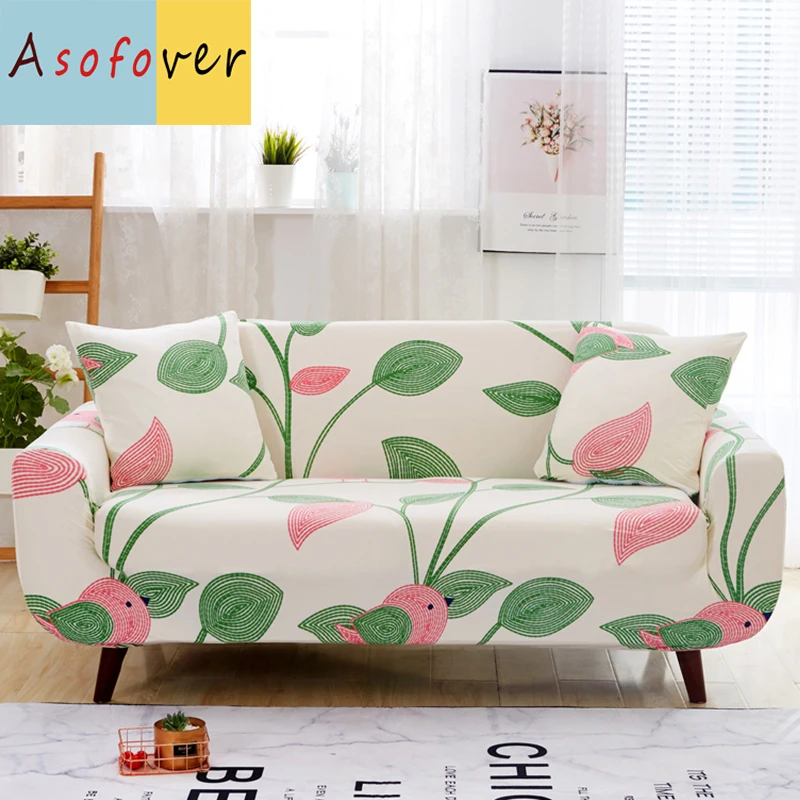 Green Leafy Bird Sofa Cover Elastic Sofa Slipcover Cubre Sofa Stretch