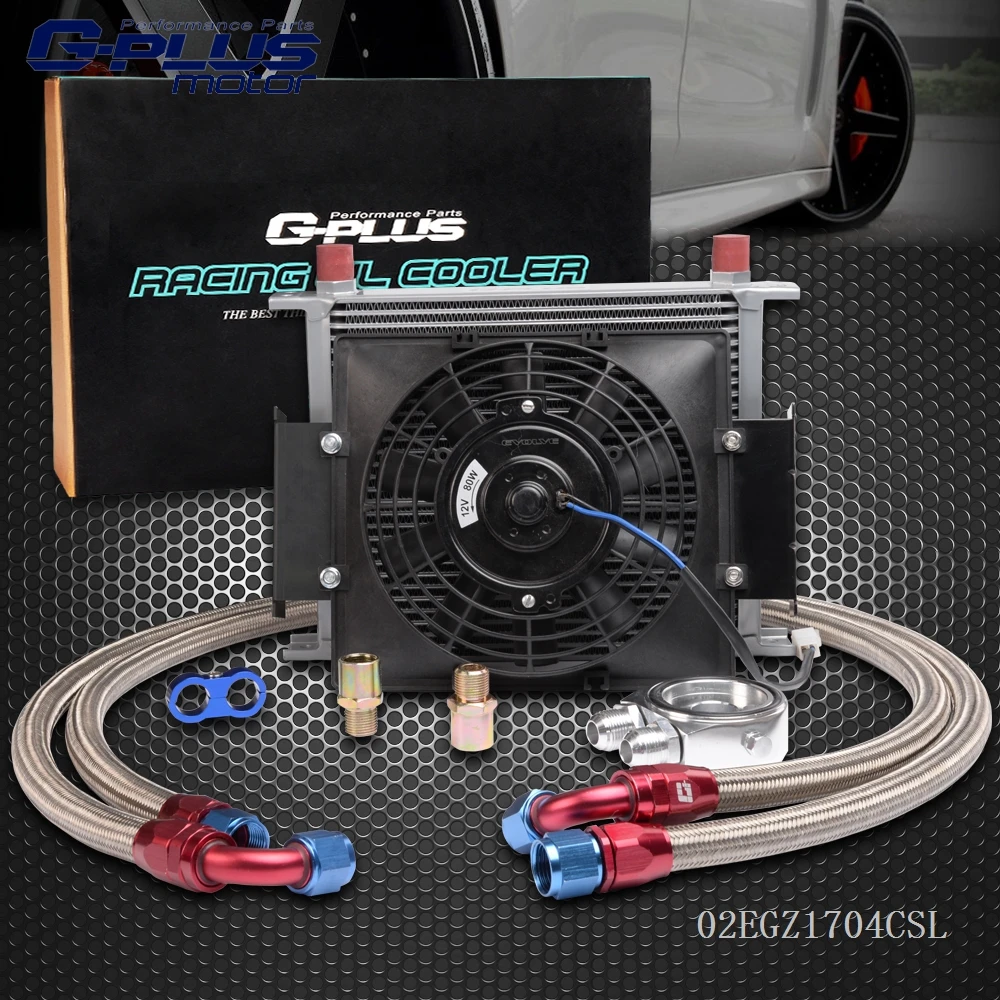 30 Row Universal Engine Transmission 10AN Oil Cooler+ 7" inch Electric