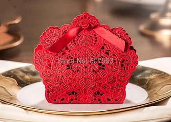 

Lovely laser cut RED wedding engagement party favor candy box,birthday christmas bomboniere sweets dragee gifts packaging,50PCS