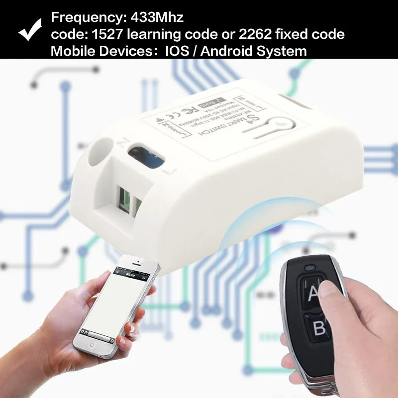 Wifi Wireless Switch Compatible with 433Mhz rf Remote Control AC 220V 10A 1CH Smart Remote Control DIY Timer for IOS Android Wifi Wireless Switch Compatible with 433Mhz rf Remote Control AC 220V 10A 1CH Smart Remote Control DIY Timer for IOS Android