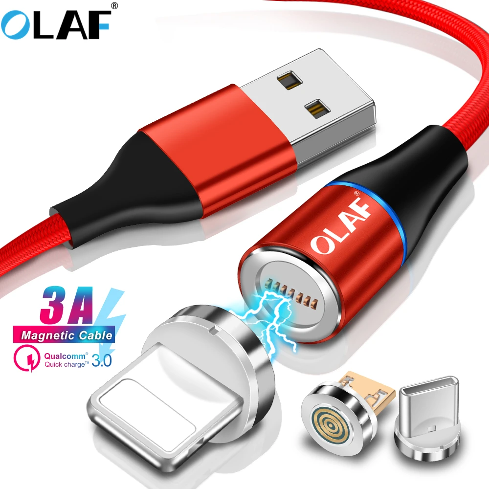 كابل مغناطيسي 3A سريع شحن USB نوع C كابل المغناطيس شاحن البيانات المصغّر USB كابل الهاتف المحمول كابل ل iphone الروبوت الحبل
