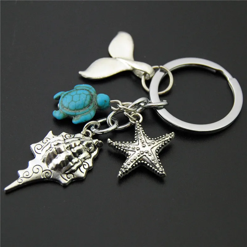 

Fancy&Fantasy Starfish Keychain Fish Trinket Turtle Key Ring For Men Women Conch Mermaid Pendant Key chain Alloy Key Holder