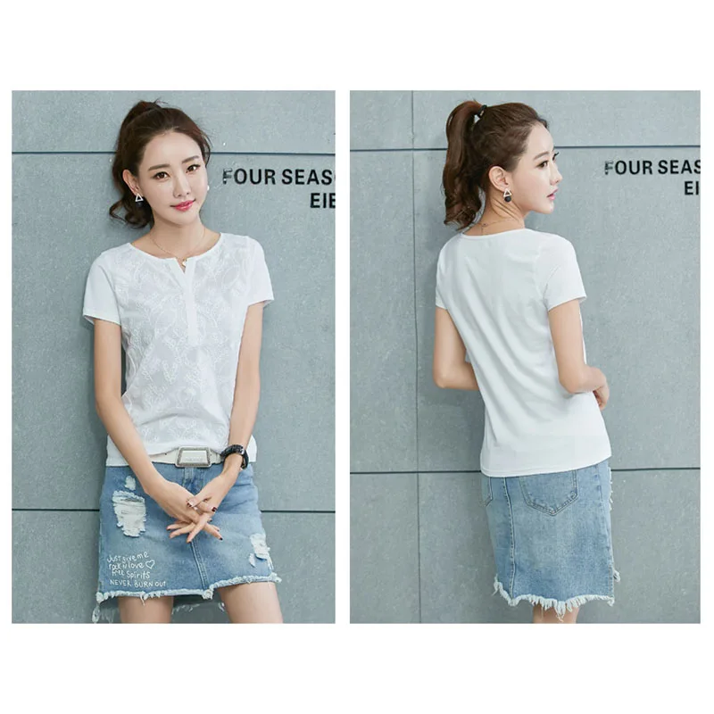 BOBOKATEER embroidery blouse white shirt women tops blusas mujer de moda 2018 loose plus size women blouses short sleeve shirts