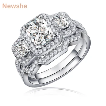

Newshe Wedding Ring Set 2 Pcs Solid 925 Sterling Silver Engagement Rings For Women Fashion Jewelry 1.8 Ct AAA CZ Princess Cut
