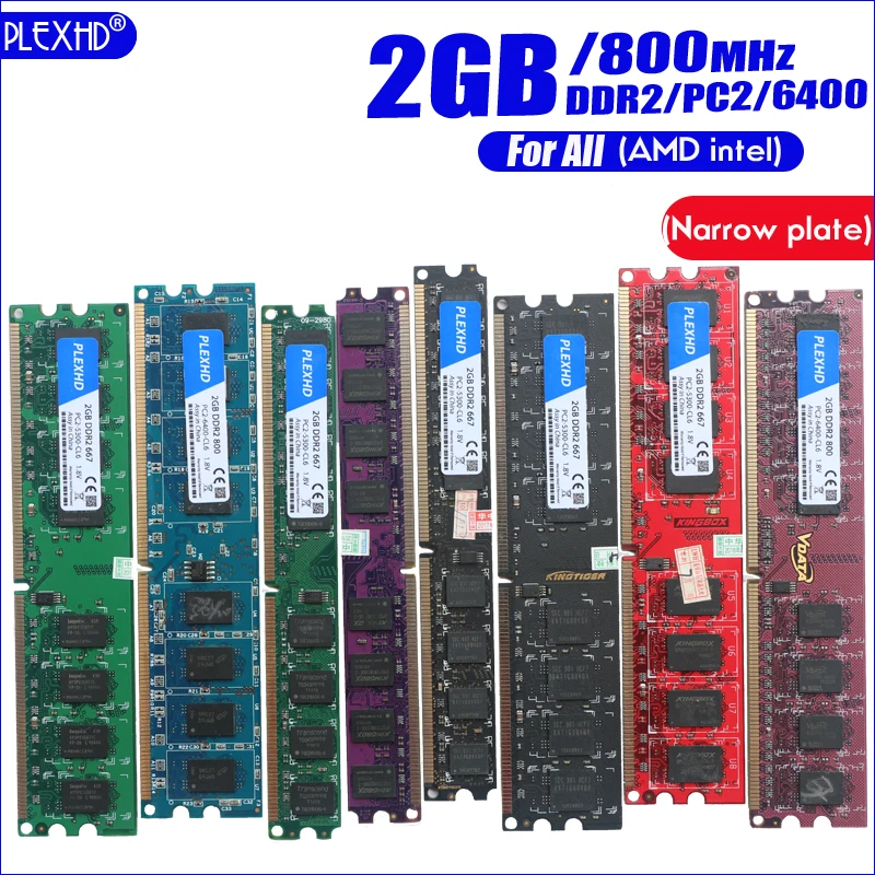 Plexhd 2 Гб DDR2 PC2-6400 800 МГц(узкая пластина) для настольных ПК DIMM 2G PC2 6400 памяти Оперативная память(для intel amd) полностью совместим