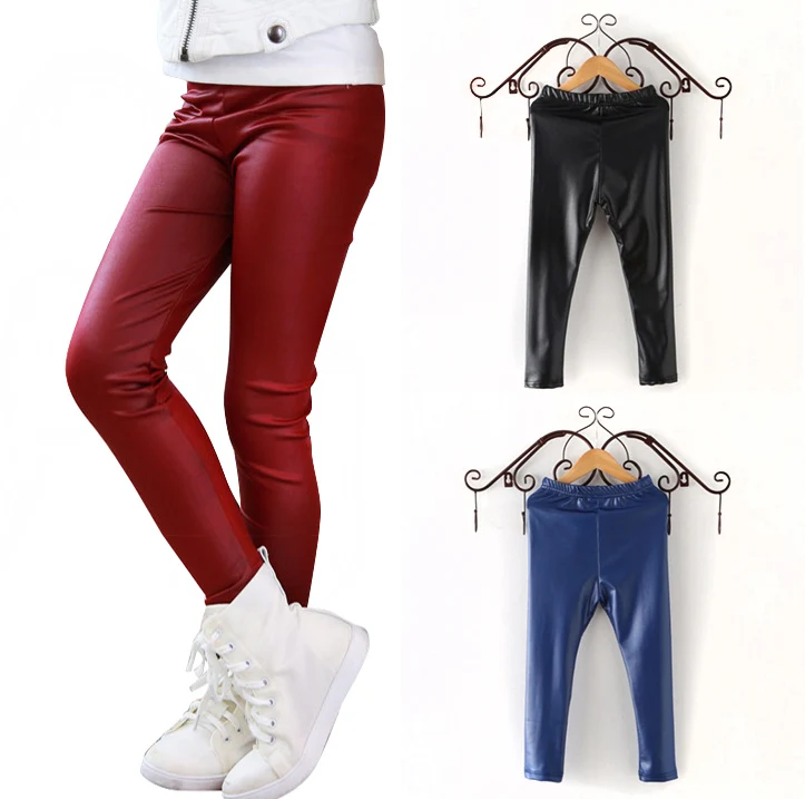 

Kid Skinny Solid Black Trouser Girls Clothing Kid Faux Leather Pants Girl Leggings Baby Fake Leather Legging Breathable Pants