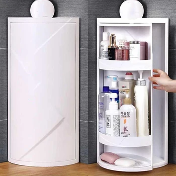 

Multi-function Rotating Shelf Bathroom Kitchen Storage Rack Free Punching Suction Wall Large Storage Box Kitchen Organizer