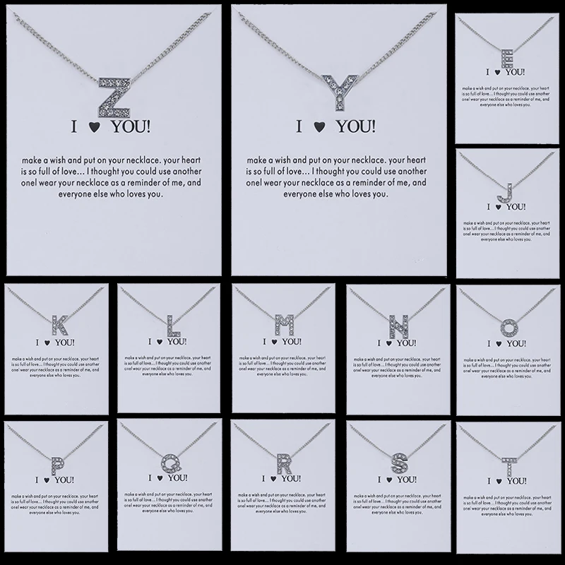 

Simple 1PC Sliver Link Chain Crystal Letters Name Pendant Choker Short Necklace For Women And Men Friend Fashion Jewelry Gifts