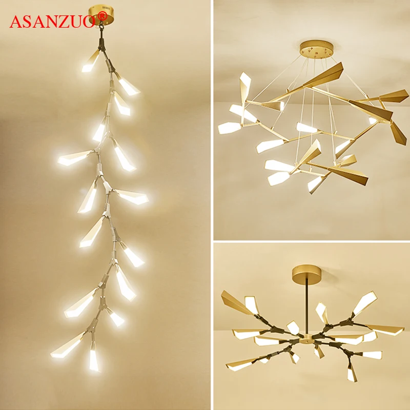 

Postmodern ceiling lamp living room modern minimalist creative personality art bamboo leaf stair ceiling lamp