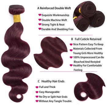 HairUGo Malaysian Body Wave Hair Bundles With Closure 99J Burgundy Ombre Human Hair Bundles With Closure Non Remy Hair Weaving 3