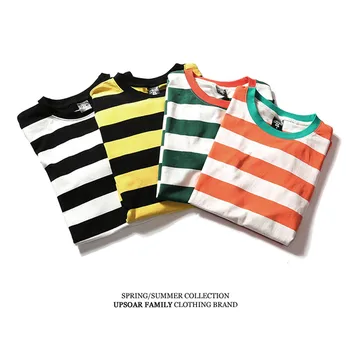 

2018 Black Orange Navy Striped T Shirt Vintage Hip Hop Harajuku O-Neck Short Sleeve Tees Fashion Casual Cotton Striped Tee S-XXL