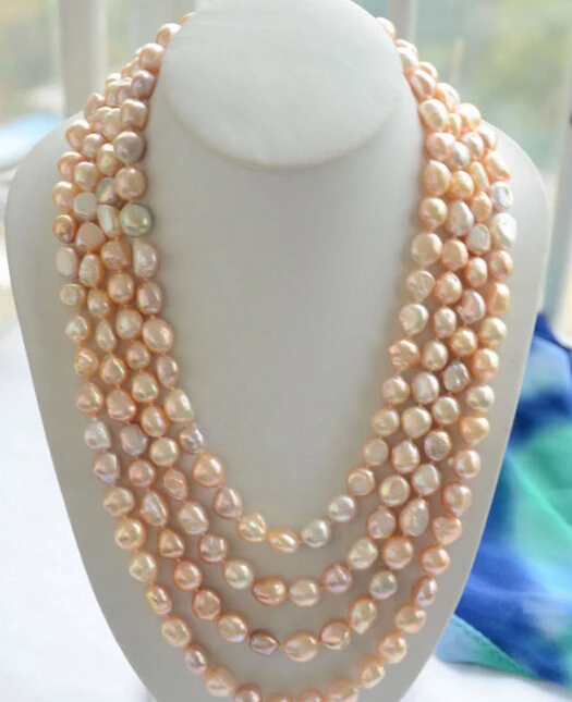 

Miss charm Jew1858 Natural 100" 11-13mm pink lavender baroque freshwater pearl necklace